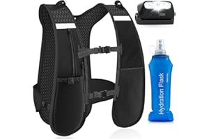 Nextyu Hydration Vest Running Backpack, Lightweight Reflective Running Vest Pack with 500ml Soft Water Bottle and Headlamp for Men Women Outdoor Cycling Marathon Trail Race Hiking Climbing