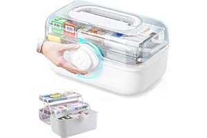 gaochong Caja para medicamentos, Organizador medicamentos, Caja de medicamentos de Dos Niveles con asa, Adecuada para Guardar medicamentos, Joyas y Productos de Maquillaje (Dimensiones: 28x20x16 cm).