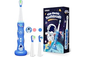 COSLUS Brosse a Dent Electrique Enfant avec Lumière LED, Minuterie de 2 Minutes, 2 TêTes à Poils Souples, Charge Sans Fil Brosse à Dent éLectrique Enfant 3 Ans pour Kids Filles et GarçOns