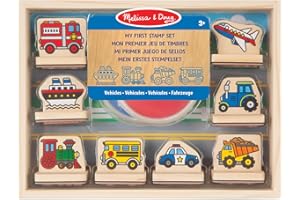 Melissa & Doug - Mi Primer Juego de Sellos, Sellos Infantiles de Madera: Coche de Policia, Bomberos, Tractor y Más + 2 Almohadillas de Tinta - 6074559 - Manualidades Niños - Regalo Niño 3 años +