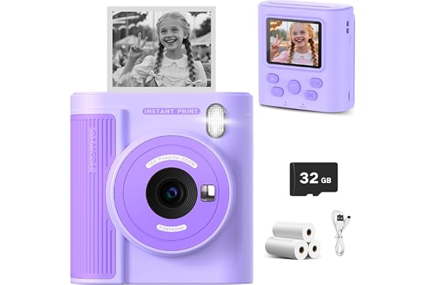Zicor Caméra Enfants avec Carte SD 32GB, Vidéo 1080HD & Impression Instantanée, Cadeau Noël/Anniversaire Garçons-Filles, Portable