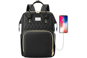 VSNOON Laptop Backpack for Women,15.6 Inch Stylish Laptop Rucksack Wide Open, Travel Backpack with USB Charging Port, Water Resistant Work Bag Computer Backpack for Women, Black