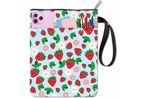 CRASPIRE Strawberry Book Covers Fruit Book Sleeve Flower Book Protector for Paperbacks Washable Fabric Cloth Book Cover with Zipper and Extra Sleeve Pocket for Book Lovers Classmate Gifts