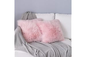 YDFYX Housse de Coussin,Peau de Mouton Fourrure Cuir Taie d'oreiller,Fausse Fourrure Deluxe Décoratif Canapé Chambre Lit Super Doux Peluche Mongolie Taie d'oreiller (2Pcs Rose, 45X45 cm)