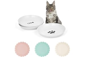 Dorakitten 3 Packs Ceramic Cat Bowls, Wide Shallow Cat Food Plates, Prevent Whisker Fatigue, Cat Wet Dry Food Plates with 3 Non-Slip Mats, Feeding Dishes for Cats, Kittens, Puppies, Dishwasher Safe