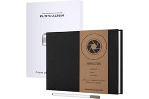 JAECU Álbum de Fotos Autoadhesivo 30x22cm, Álbum de Recortes de Lino DIY Scrapbook 40 Páginas Blancas, Regalos de Boda Aniversario Cumpleanos (Negro)