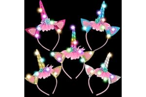 YOUYIKE 5 Stück LED Einhorn Haarreif, Leucht Stirnband Kinder & Erwachsene, Einhorn Geburtstag Haarreif, Leuchtender Kopfschmuck, für Geburtstag Geschenk Karneval, Ostern Birthday Party