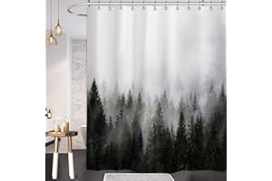 IGINOA Duschvorhang 180x200 mit Ösen Antischimmel Wald Stoff Shower Curtains Grün mit Beschwerer Lustig Badevorhang Schimmelresistent Badewanne Vorhang Textil Dunkelgrün Pflanzen