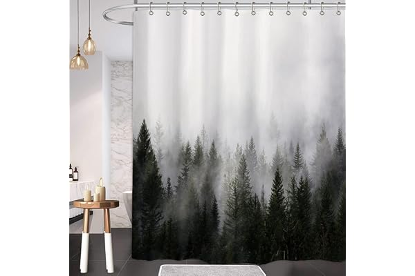 IGINOA Duschdraperi 180 x 200 med öljetter antimögel skog tyg duschdraperi grön med tyngden rolig badgardin mögelresistent badkar gardin textil mörkgröna växter