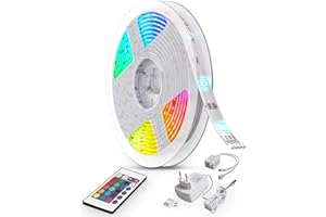 ‎B.K.LICHT B.K.Licht - LED Strip 10m mit Fernbedienung, buntes RGB Licht, dimmbar, selbstklebend, LED Streifen, Leiste, Zimmer Deko, Gaming Deko, Band, Lichtleiste, Lichtband, 1000x1x0,25 cm, Weiß