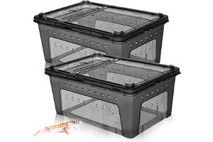 2PCS Reptile Feeding Box and Hide Kit, Transparent Portable Plastic Habitat Cage for Small Reptiles, and Insects – Suitable for Bearded Dragon, Gecko, Snake, Turtle, Frog, Spider, Scorpion