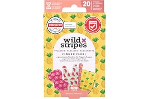 Wild Stripes tiritas impermeables I Tiritas para dedos I Finger Flexi Food I Apósitos suaves para la piel I Forma ergonómica I Protección 24 horas I Tiritas de ducha resistentes al agua I 20 piezas