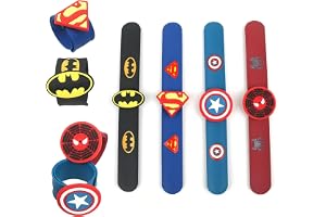 4-Piece Superhero Slap Bracelets - Superman, Batman, Captain America, Spiderman Inspired, Perfect for Kids' Parties, Gifts, Multicolored Cartoon Bands