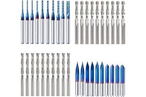 FOXALIEN 1/8”(3.175mm) Shank CNC Router Bits Kit for All Purpose, Triangular Engraving Bits, Spiral End Mills, 2-flute Flat Nose and Ball Nose End Mills Cutter for Milling Machine Wood Plastics PVC Engraving