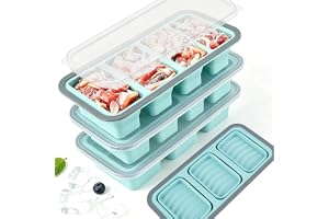 Bztzhm Uppsättning av 3 frysformar i silikon med lock, stapelbara frysbehållare i silikon, BPA-fria kuber frys för soppor, såser
