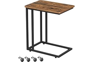 VASAGLE Table d’appoint, Bout de canapé, Table mobile, avec cadre en acier et roulettes, montage facile, style industriel, pour salon, chambre, balcon, Marron Rustique et Noir LNT50X