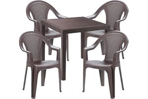 Mojawo® Gartengarnitur - 5-teilig - Gartentisch Kunststoff 79x79cm H72cm - + 4 Stapelstühle - Kunststoff Mokka - Bistro Set - Esstisch - Stapelstuhl