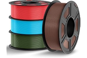 TECBEARS PLA-filament 1,75 mm, 4 kg PLA-filament för 3D-skrivare, vakuumförpackning, 1 kg per spole (2,2 lb), totalt 4 kg 3D-filament (choklad + himmelsblå + körsbärsröd +