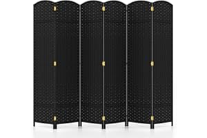 LIFEZEAL Paravento da Interno, Separè, Divisorio Pieghevole a 6 Pannelli, 240x170 cm, Telaio in Legno Massello, Fatto a Mano (nero)