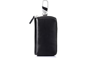LTLSZRN Estuches de llave, Portallaves de cuero, Portallaves de Piel para Hombre y Mujer, cierre con cremallera y Doce ganchos para llaves, llavero hombre y llavero mujer(Negro)