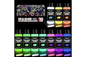 Fantastory Leuchtfarben Nachtleuchtend Farben 10x60ml,wasserfeste Acrylfarbe Glow In Dark Farbe und Schwarzlichtfarben,geeignet für Steine,Leinwände, Halloween.Acrylic Paint Set (Mildcolor Serie)