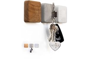 ‎BETOLZ BETOLZ® Design Schlüsselhalter Magnetisch aus Beton & Holz [‎7,5 x 7,5 x 2,5cm] Alternative zum Schlüsselbrett ohne Bohren/Schlüsselaufbewahrung zum Kleben - 3er Set