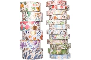 YUBBAEX Washi Tape Set cinta adhesiva decorativa Flor Oro Washi Glitter Adhesivo de Cinta Decorativa para DIY Crafts Scrapbooking 18 Rollos 8/15mm ancho