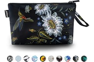 Gloppie Make Up Bag Travel Makeup Pouch Zipper Cosmetic Bag Small Makeup Bag for Purse Compact Make up Organizer Travel Kit for Women Girls Portable & Waterproof Hummingbird Daisy