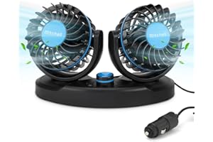 Auniq Ventilatore Auto Doppia Testa, 12V Ventola di Raffreddamento dell'auto del sedili anteriori velocità Regolabile Ventilatore Doppio Ventilatore Estivo ruotabile a 360° (Sedile anteriore)