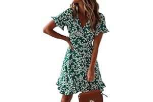 TOPLAZA Abito da Spiaggia Vestiti Donna Estivi Chiffon Stampa Scollo V Manica Corta