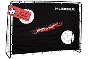HUDORA Soccer Goal Trainer with Target Wall - Sturdy Outdoor Soccer Goal for Kids & Adults - Goal wall with two reinforced shot holes - Weatherproof Soccer Goal for Training & Leisure