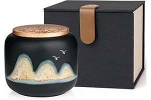 HCLRW Small Urns for Human Ashes, Ceramic Memorial Mini Ashes Urns, Hold 6.8 Cubic Inches of Ashes, Beautiful Mini Sharing Funeral Urns with Exquisite Box (Black)