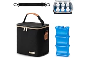 BABEYER Breastmilk Cooler Bag with Ice Pack Included, Baby Bottle Cooler Bag for 6 Large Baby Bottles (up to 270ml), Black
