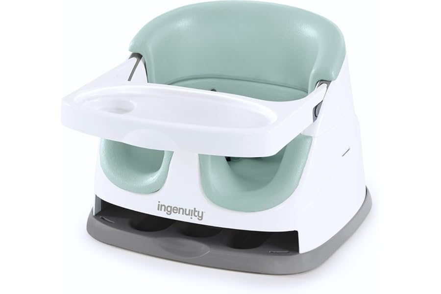 Ingenuity, Baby Base 2-in-1 Seat, Mist, Booster Chair, Dining and Feeding Seat for Toddlers, Easy to Clean with Removable and Self-Storing Tray, Ages 6 Months+