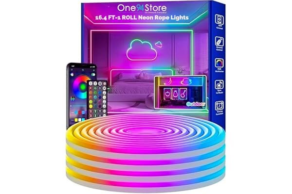 One94Store 5 Meter Smart RGB Neon LED Strip Lights with App & Remote Music Sync Rope Light for Room, Gaming, Party, Diwali & Home Decoration