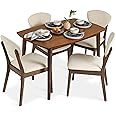 Best Choice Products 5-Piece Dining Set, Compact Mid-Century Modern Table & Chair Set for Home, Apartment w/ 4 Chairs, Padded Seats & Backrests, Wooden Frame - Brown/White