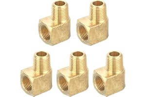 QUARKZMAN Rörkoppling Mässing Vägarmbåge 90 Grader Npt 1/8 tum Mässing för Gas, Luft, Olja, Propan, 5 st