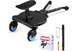 Patin Carro Bebe Universal con Asiento,FNRIDS Buggy Board portátil para niños,con correa de suspensión, Diseño estable de dos ruedas, Accesorio para cochecito para niños de 2 a 6 años (25 kg) (azul)