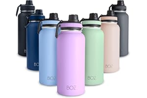 BOZ Botella Agua Acero Inoxidable de 1l, Botella Térmica 1 Litro con Aislamiento de Doble Pared, Termo Agua Fría y Caliente de Boca Ancha Sin BPA, Botella Isotérmica Antiderrame Color Lavanda