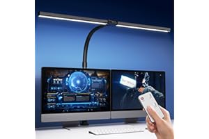Tyonto 1300LM Lampada Da Scrivania A 24W Doppia Testa 80CM LED Dimmerabile Con Telecomandocon Morsetto Per Monitor,Lampada Da Tavolo A Luce Diurna Per Ufficio A Casa Braccio Orientabile Da Tavolo