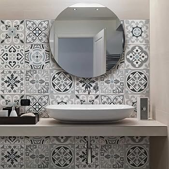 Carrelage Adhesif Design Vintage Nuances De Gris Sticker Autocollant Carrelage 60 Stickers Adhesifs Carrelages 60 Pieces Mosaique Carrelage Mural Salle De Bain Et Cuisine 10 X 10 Cm Bricolage Stickers Carrelage