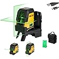 PREXISO Laser Level Self Leveling - 100 Ft Rechargeable Cross Line Laser, Green Line leveler Tool for Construction, Floor Tile, Home Renovation with Magnetic Pivoting Base, Target Plate & Portable Bag