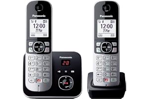 Panasonic Trådlös telefon KX-TG , med 2 handenheter och telefonsvarare, spärra upp till 1 000 telefonnummer, tydlig teckenstorlek, hög ljudnivå, full duplex, handsfree, svart