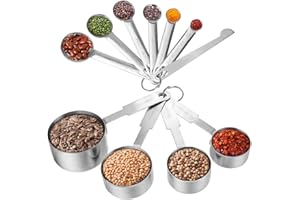APICAL LIFE Measuring Cups & Messlöffel mit Meßlineal Set （11 PCS）, Apicallife Edelstahl Messbecher Messlöffel Für Trockene und Flüssige Zutaten, Silber