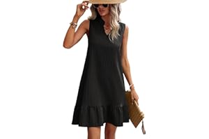 Zeagoo Vestiti Estivi Donna Scollo a V Abito Corto Senza Maniche Vestito Ruffle Eleganti da Spiaggia Casual Abitos a Canotta