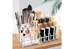Ubitree Organizer Makijażu, Akrylowy Stojak na Szminki z 16 Sekcjami, Pędzel do Makijażu, Eyeliner, Żel do Paznokci, Perfumy, Oszczędność Miejsca, Taca do Przechowywania Kosmetyków