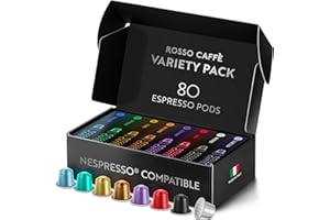 ‎ROSSO CAFFÈ ROSSO CAFFÈ Nespresso Kapseln 80 Stück Aluminium Reserve Edition, 8 Premium Espresso Sorten Mixpaket, Nespresso kompatible Kaffeekapseln, Made in Italy, kompatibel mit Original Maschinen