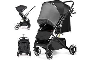 AOODIL Passeggino leggero reversibile, carrozzina da viaggio compatta con sedile regolabile, passeggino pieghevole per bambini con portabicchieri e cestino oversize per bambini da 0 a 36 mesi