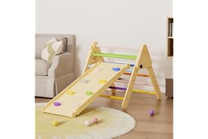 Benarita Struttura da Arrampicata Triangolare 2 in 1 Arcobaleno Set da Arrampicata per Interni Set Triangolo da Arrampicata in Legno Montessori Pieghevole con Rampa Scivolo per Bambini Piccoli