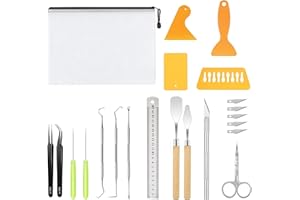 Allazone 22 Stück Plotter Zubehör Entgitterwerkzeug Plotter, Plotter Werkzeug Entgitter, Entgitterhaken, Pinzette, Spatel, Schaber, Schere, Cameos, Beschriftung, DIY Bastelwerkzeug Set